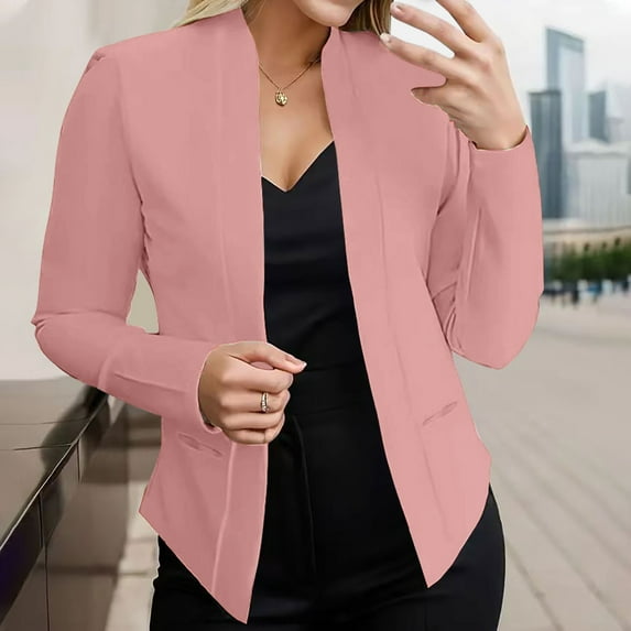 JingHai Blazer Jackets for Women Fashion Dressy Open Front Cardigan Jacket Casual Long Sleeve Work Office Suit Jacket-Pink XXXL
