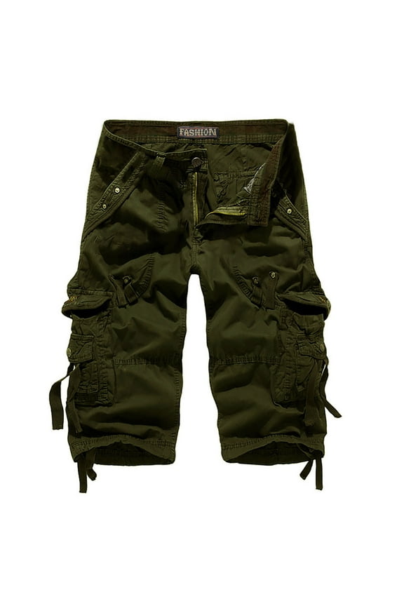Cargo Shorts for Men Plus Size 2024 Mens Casual Slim Fit Cotton Solid Multi-Pocket Cargo Camouflage Shorts Cotton Extra Long Cargo Shorts 3/4 Capri Pants Army Green XXXXL