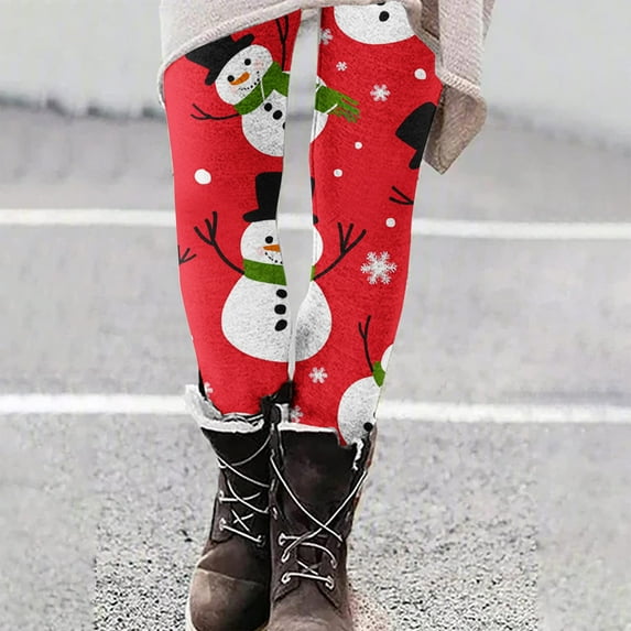 JingHai Christmas Leggings for Women 2024 Winter Print Fleece Trendy Aesthetic Pants Athletic Comfy High Waisted Trousers Yoga Pants-Multicolor M