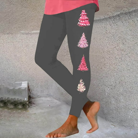 JingHai Christmas Leggings for Womens Fuzzy Thermal Pants Graphic Printed Skinny Tights Casual Legging for Women-Gray XL