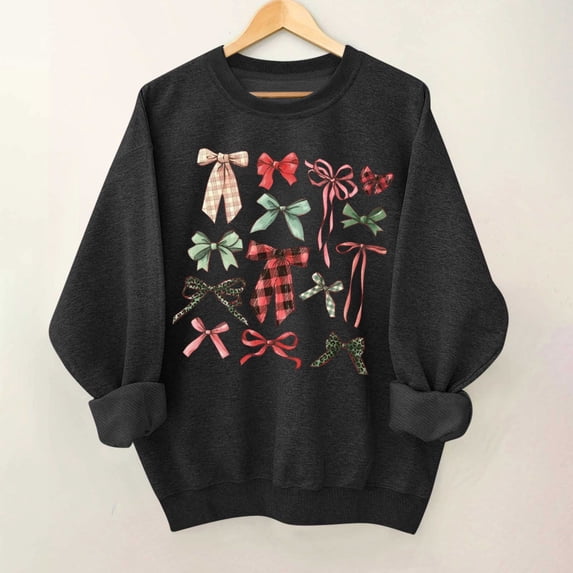 JingHai Christmas Sweatshirt for Women Tis The Season Sweatshirt Christmas Bowknot Shirts Xmas Holiday Cute Long Sleeve Tops-Black M