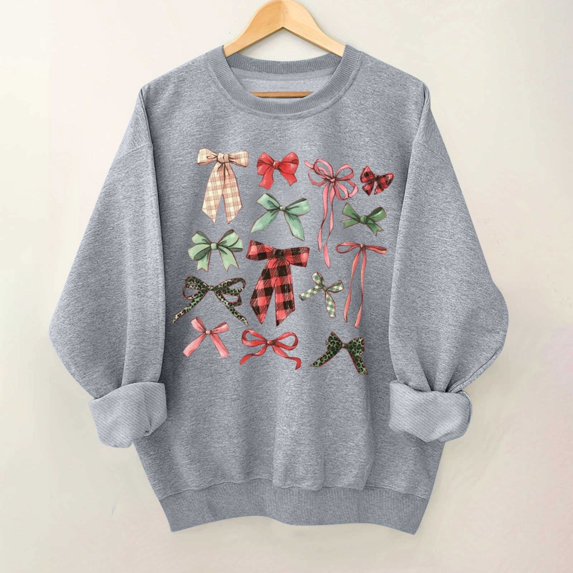 JingHai Christmas Sweatshirt for Women Tis The Season Sweatshirt Christmas Bowknot Shirts Xmas Holiday Cute Long Sleeve Tops-Gray XL