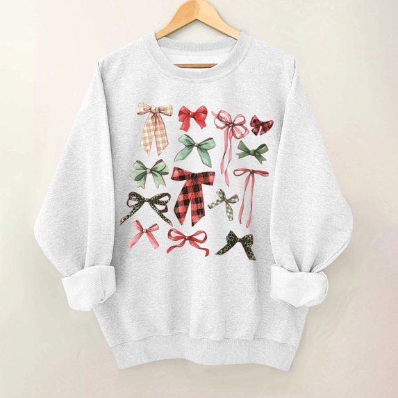 JingHai Christmas Sweatshirt for Women Tis The Season Sweatshirt Christmas Bowknot Shirts Xmas Holiday Cute Long Sleeve Tops-White S