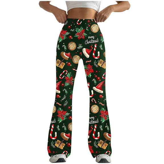 JingHai Christmas Women's Flare Yoga Pants Crossover Flare Leggings Soft High Waisted Workout Casual Bootcut Pants-Multicolor L