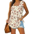 thumbnail image 1 of JingHai Floral Tank Tops for Women Plus Size 2024 Small Floral Print Summer Fashion Sleeveless T-Shirt with Square Collar Wide Suspenders Vest Trendy Loose Slim Tunic Flowy Top/Shirt Beige XL, 1 of 6