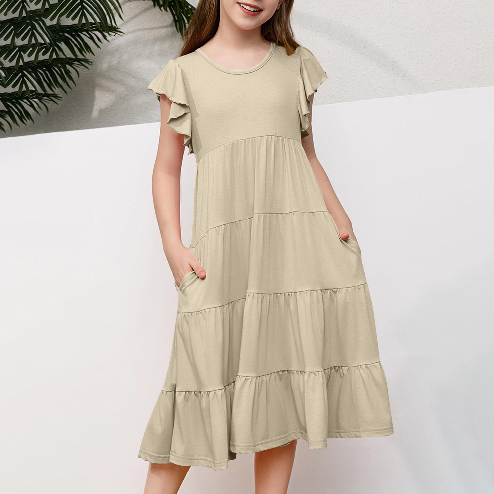 Oudiya Girls Mesh Puff Lantern Long Sleeve High Waist Formal