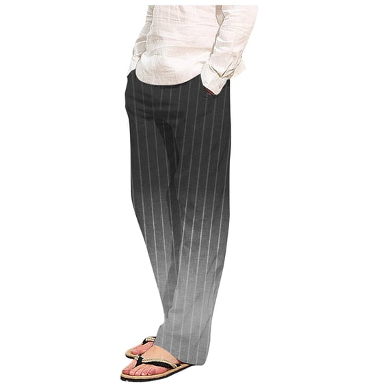 JingHai Men's Cotton Linen Pants Big and Tall Gradient Sweatpants Crossover Flare Leggings Casual Gym Workout Work Pants Fashion Joggers Pants Gray XL