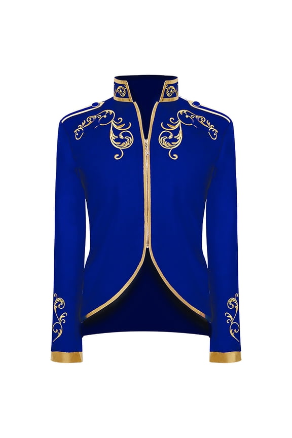 Men's Court Fashion Prince Uniform Gold Embroidered Jacket Suit Jacket Drummer Parade Punk Officer Prince Uniform Jacket for Halloween Cosplay Blue L