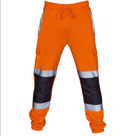 JingHai Men's High Visibility Storm Defender Loose Fit Midweight Class E Pant Men's High Visibility Cargo Pants Casual Road Work Overalls Safety Reflective Apparel Trouser Orange L