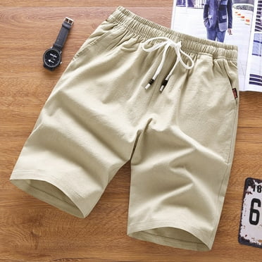 JingHai Men's Linen Shorts Plus Size 2024 Casual Elastic Waist Drawstring Lightweight Summer Beach Golf Shorts with Pockets Khaki XXL