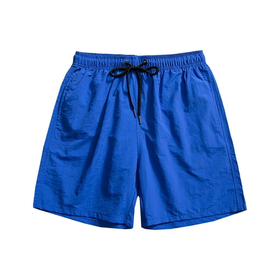 JingHai Men's Quick-Dry Swim Trunks Holiday Casual 5'' Beach Shorts Drawstring Pocket Solid Candy Color Mens Shorts Casual Swimsuit Swimwear Blue M