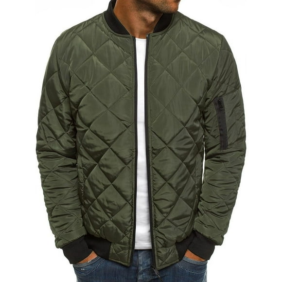 JingHai Mens Bombers Jacket Relaxed Fit Diamond Quilted Varsity Jackets Fall Winter Lightweight Padded Coat Outwear Army Green L