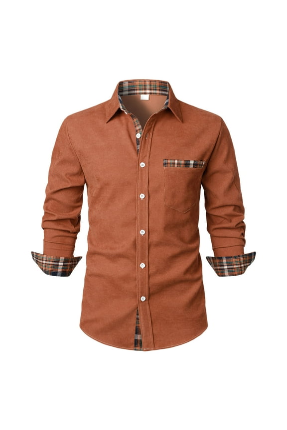 Mens Cotton Shirt Clearance Casual Button Down Western Cowboy Snap Shirts Long Sleeve Work Dress Shirts for Men with Flap Pocket Brown S