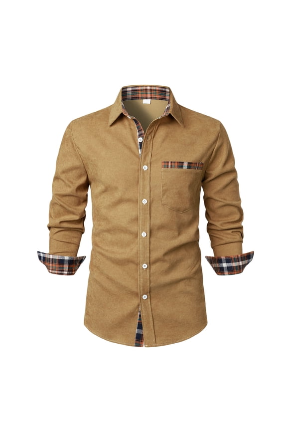 Mens Cotton Shirt Clearance Casual Button Down Western Cowboy Snap Shirts Long Sleeve Work Dress Shirts for Men with Flap Pocket Khaki L