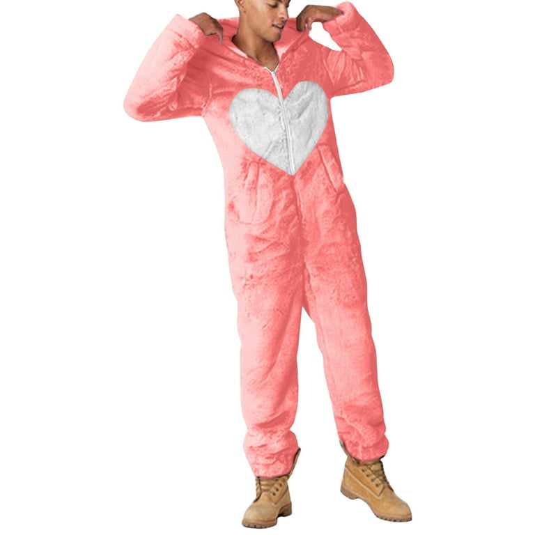 JingHai Mens Family Pajamas Clearance Stitch onesie Men Fluffy Mens Nightgown and Cap Mens Bottoms Flannel Set Silk Pjs Mens Sleep Jumpsuit Pants Pink XXXL Walmart