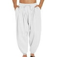 thumbnail image 1 of JingHai Mens Harem Pants Casual Baggy Elastic Drawstring Waist Aladdin Hippie Pant Big and Tall Men Sports Pants Cotton Linen Pants White L, 1 of 6