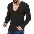 thumbnail image 1 of JingHai Mens Shawl Collar Deep V Neck Sweater Shirts Lightweight Muscle Long Sleeve T Shirts Fitted Knitted Pullover Thermal Tops Black XL, 1 of 5