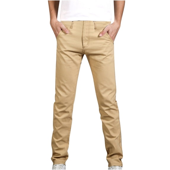 JingHai Sweatpants for Men Big and Tall Men's Slim-Fit Wrinkle-Resistant Chino Pant Causal Work Pants Trousers Full Length Sports Workout Pants Khaki L