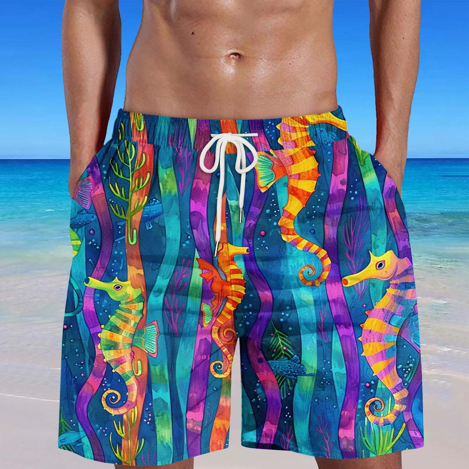 JingHai Swimming Trunks for Men Straight Wid Leg Low Waist Board Shorts