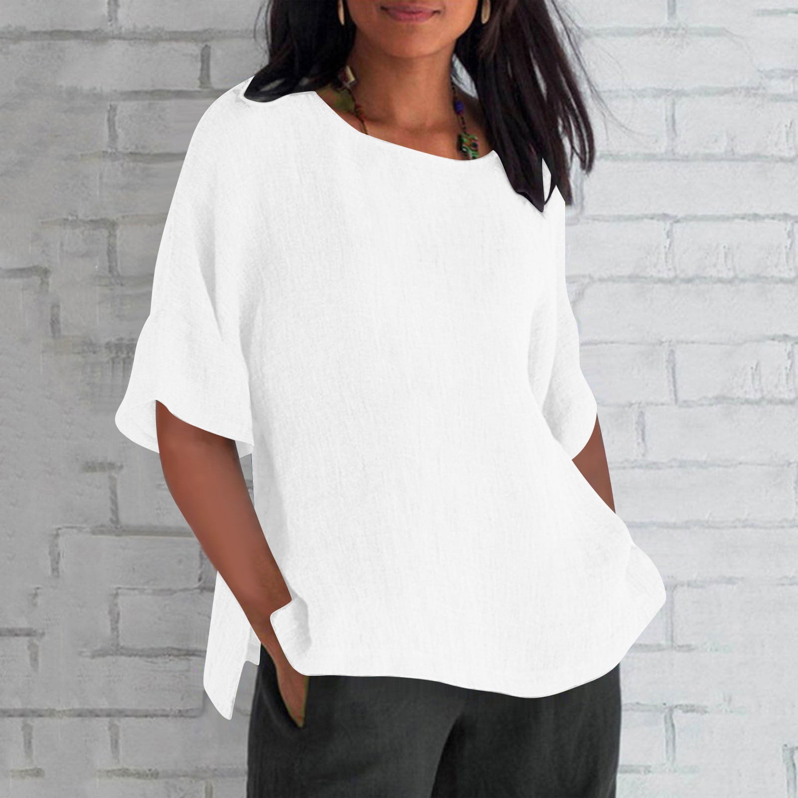 JingHai Tops for Women Plus Size Clearance Fashion Casual Solid Color