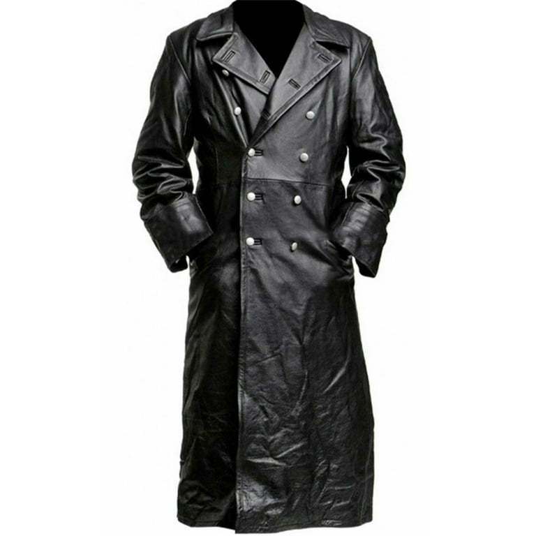 JingHai Winter Savings Clearance Mens Vintage Black Leather Trench 