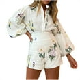thumbnail image 1 of JingHai Womens 2 Piece Outfit Hawaiian Long Sleeve Button Down Shirt and Shorts Tracksuit Lounge Set Beige XL, 1 of 5