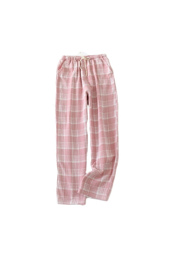 Womens Cotton Pajama Bottoms Lightweight Sleep & Lounge Pants Plaid Sleepwear Long Pj Pants with Pocket Pink XL