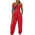 thumbnail image 1 of JingHai Womens Running onesie Workout Rompers Hiking Romper Outfits one Piece Workout Jumpsuits Solid Color Cutout Jumpsuit with Pockets Red XL, 1 of 5