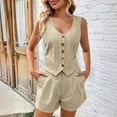 thumbnail image 1 of JingHai Womens Summer Two Piece Sets Button Sleeveless Crop Vest Blazer and Shorts Suit Set Casual Trendy Summer Outfits Khaki S, 1 of 6