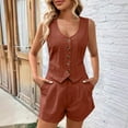 thumbnail image 1 of JingHai Womens Summer Two Piece Sets Button Sleeveless Crop Vest Blazer and Shorts Suit Set Casual Trendy Summer Outfits Wine XL, 1 of 6