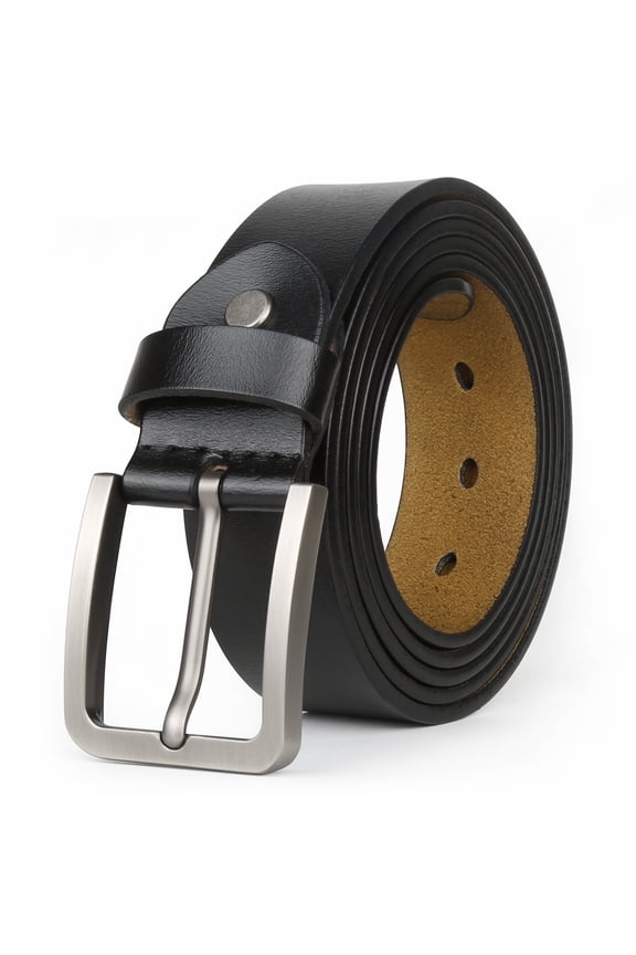 Mens Belt Big and Tall 30"-65",Genuine Leather Belts for Men,Casual Work Dress Jeans Belt,Black Brown Width 1.45(34"-36"/Belt Length 115cm, Black)