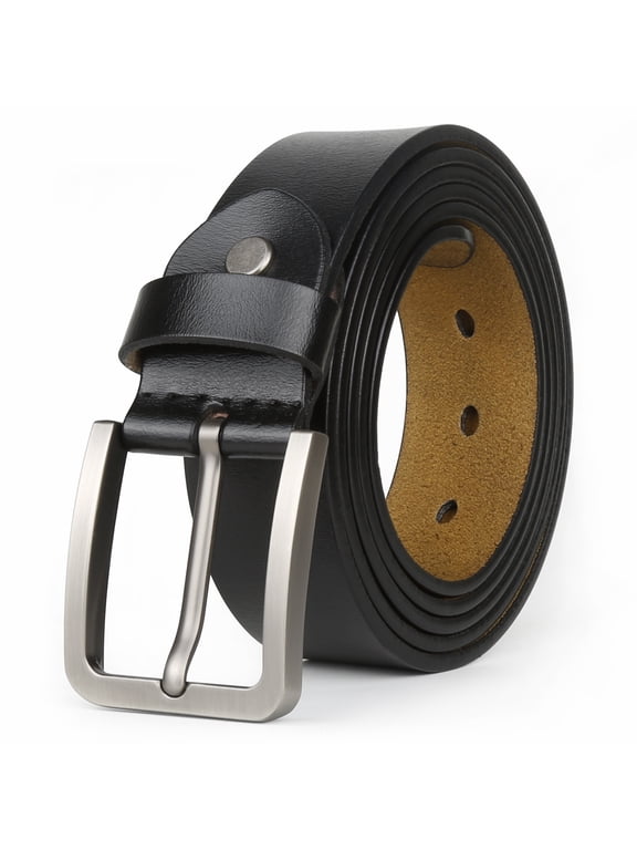 Mens Belt Big and Tall 30"-65",Genuine Leather Belts for Men,Casual Work Dress Jeans Belt,Black Brown Width 1.45(52"-54"/Belt Length 150cm, Black)