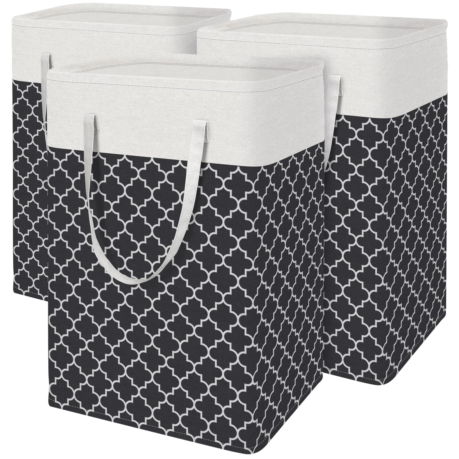 Jinghua 3 Pack Laundry Baskets Set with Carrying Handles, Black & White ...