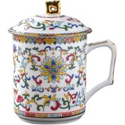 Jingdezhen Chinese Ceramic Household Tea Cup with Lid Bone China Water Cup Enamel Color Cup Office Cup Conference Cup