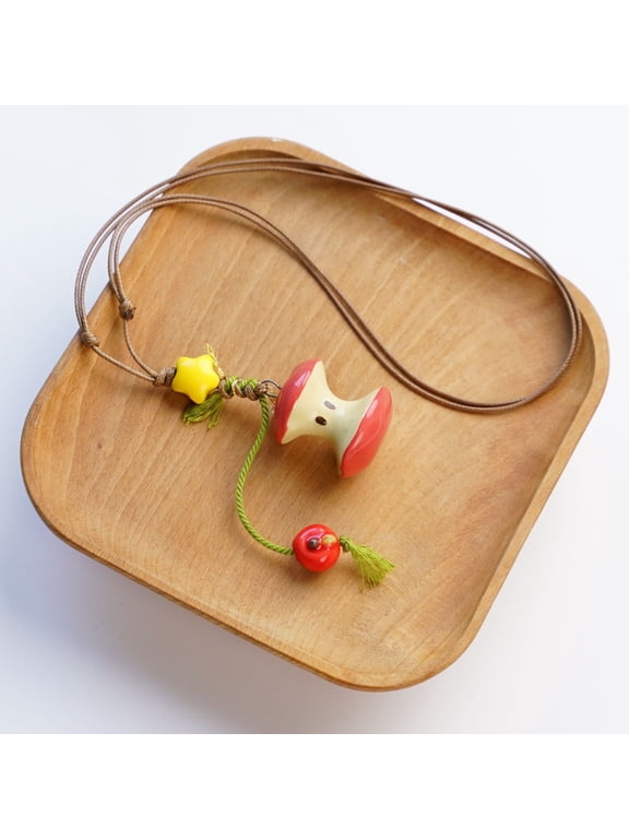 Jingdezhen Fresh Apple Necklace for Women, Niche Vacation Style, Beachy Charm, Clavicle Chain, Sweater Chain, Sweet Accessory