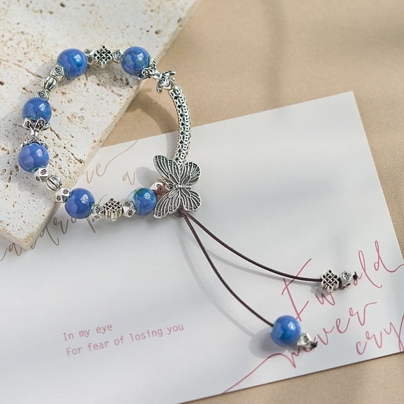Bohemian Blue Ceramic Bracelet Charms, Stainless Steel