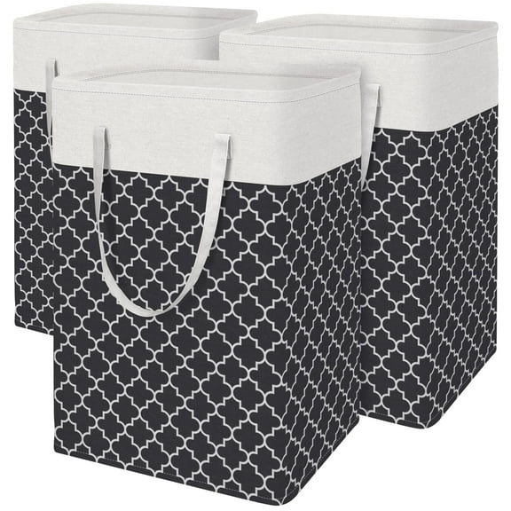 Jinghua 3 Pack Laundry Baskets Set with Carrying Handles, Black & White, 3 Count