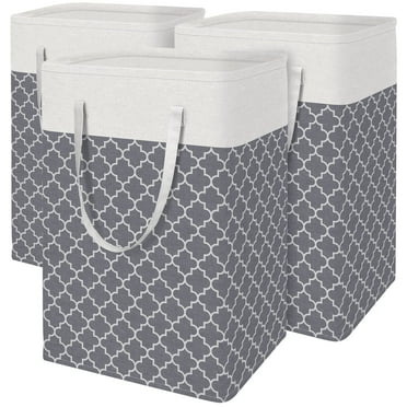Jinghua 3 Pack Laundry Baskets Set with Carrying Handles, Gray & White