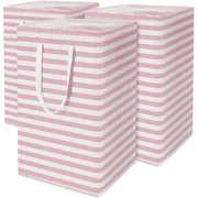 Jinghua 3Pcs 75L Laundry Basket, Laundry Hamper, Collapsible Laundry Baskets, Laundry Bags, Waterproof with Foam Protected Aluminum Handles, White & Pink