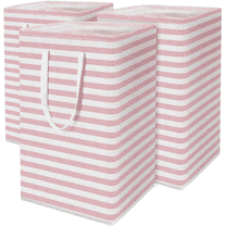 Jinghua 3Pcs 75L Laundry Basket, Laundry Hamper, Collapsible Laundry Baskets, Laundry Bags, Waterproof with Foam Protected Aluminum Handles, White & Pink