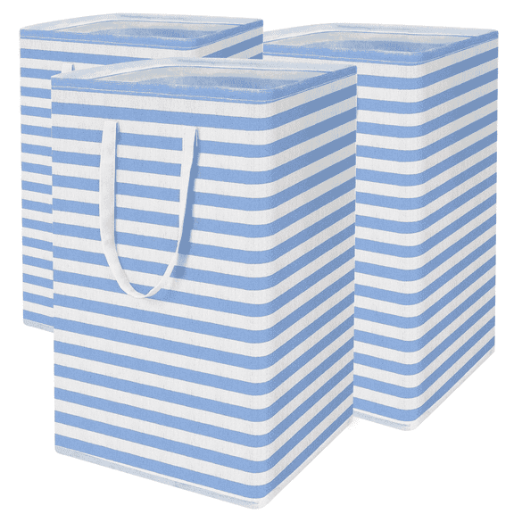 Jinghua 3Pcs 75L Laundry Basket Set, Freestanding Waterproof Collapsible Cotton Large Clothes Laundry Hamper with Handles,Blue
