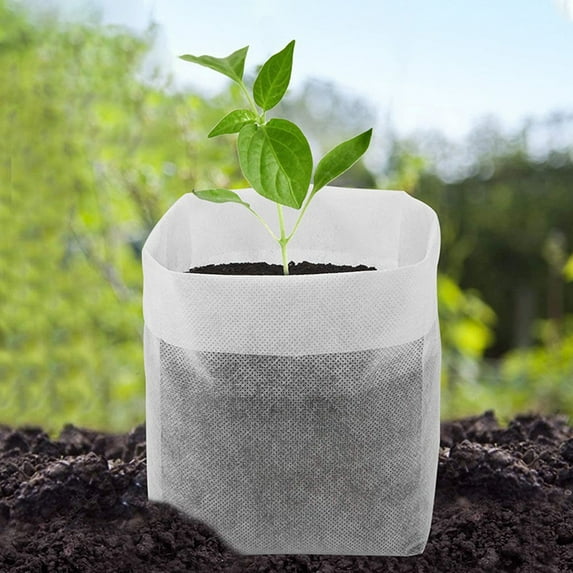 Jingjianm Biodegradable Plant Grow Bags for Seedlings, Eco-Friendly Non-Woven Fabric Pots, 100-Pack, 3 Gallon, Breathable Design White