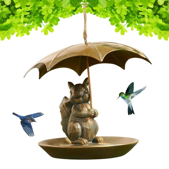 Jingjianm Charming Squirrel Bird Feeder with Umbrella Design for Gardens Perfect Outdoor Decor to Attract Birds and Wildlife Multicolor