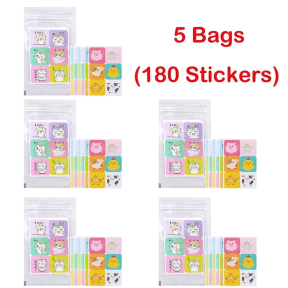 Jingjianm Cute Cartoon Animal Design Mosquito Repellent Stickers for Kids & Adults, Natural Insect Patch, 180 Repellent Stickers, Safe & Non-Toxic Multicolor