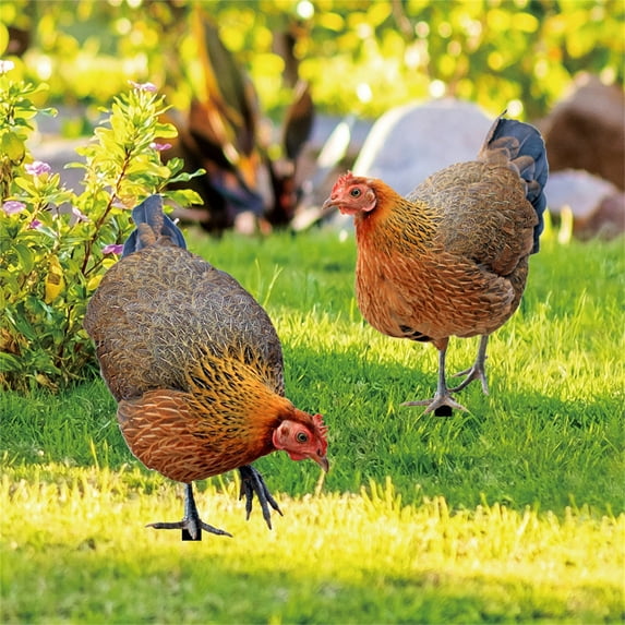 Jingjianm Decorative Metal Chicken Yard Stakes Set of 2 Realistic Hen Silhouettes for Outdoor Garden Decor, Weatherproof and Durable Multicolor