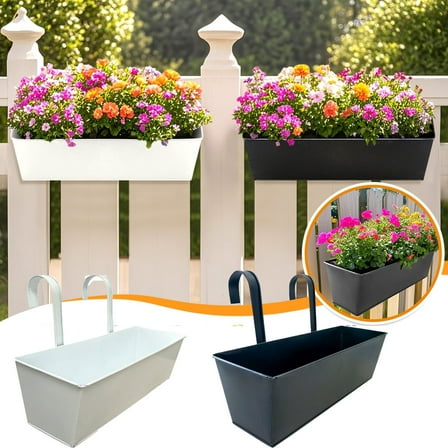 Jingjianm Durable Metal Hanging Planter Box with Hooks for Balcony Railings, Decorative Flower Pot