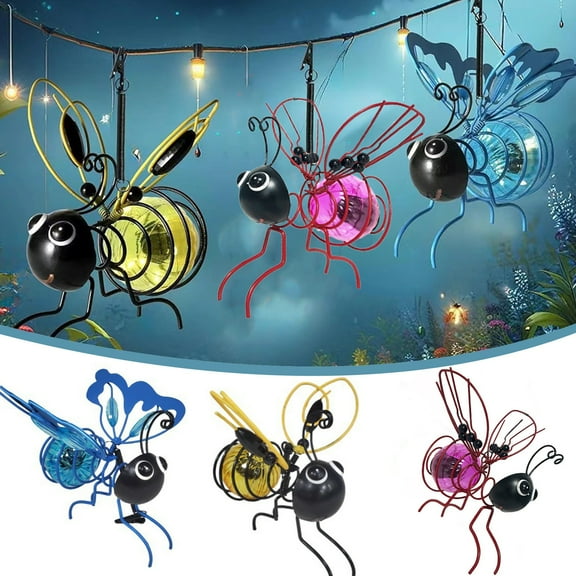 Jingjianm Handcrafted Metal Ant Figurine with Glass Body Decorative Garden Art Sculpture for Indoor and Outdoor Use, 5-inch Blue
