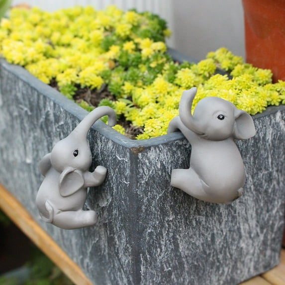 Jingjianm Miniature Statue Flower Pot Decoration, Cute Flower Pot Accessories Resin Statue, Suitable For Terrace, Courtyard, Decoration Gray