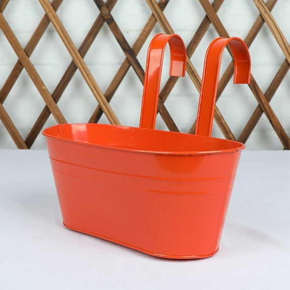 Jingjianm Outdoor Plants Planter Black Metal Iron Hanging Flower Pots Decks Railings Fence Buckets Modern Boho Wall Mount Window Box Plant Holder Hooks Porch