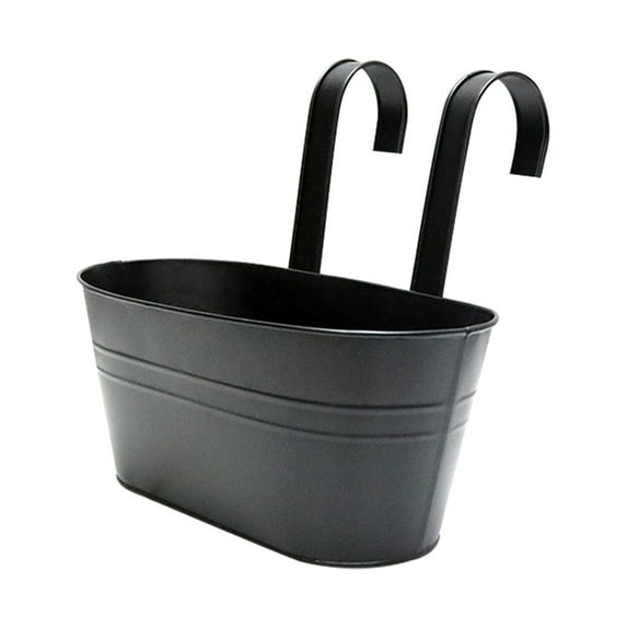 Jingjianm Outdoor Plants Planter Black Metal Iron Hanging Flower Pots Decks Railings Fence Buckets Modern Boho Wall Mount Window Box Plant Holder Hooks Porch